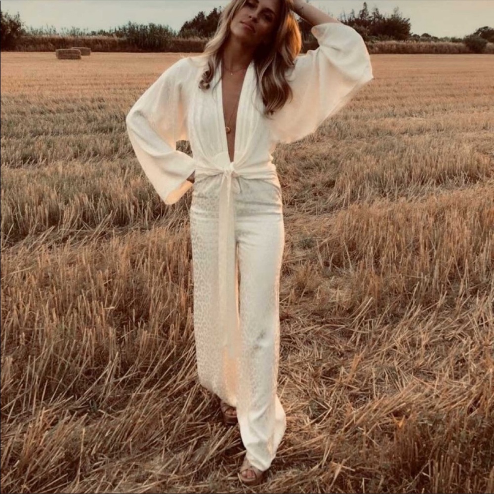 Rat & Boa Bianco Cream Kimono Jumpsuit Animal Print Size Extra Small XS